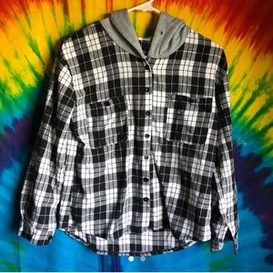 unisex black and white flannel hoodie